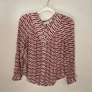 Anthropologie Red and White abstract print Button Down blouse